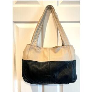 American Leather Co. Two-Tone Color-Block Leather Shoulder Bag - Black/Ivory